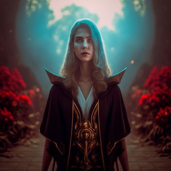 Mysterious girl in black robe. High quality illustration