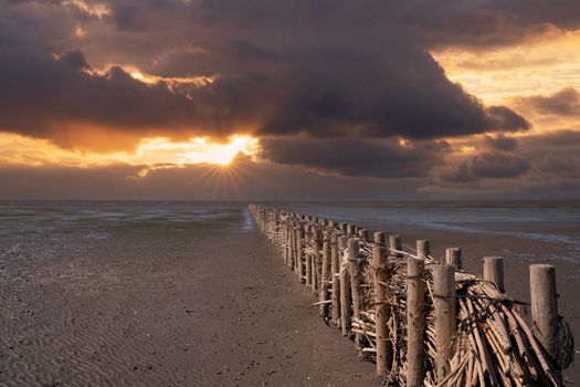 Panoramic image of Wadden Sea against sky, North Frisia, Germany