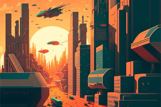 Beautiful futuristic city of the future, high technology city. High quality illustration