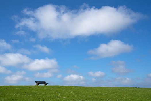 Panoramic image of the landscape along the dikes of Pellworm, North Frisia, Germany 