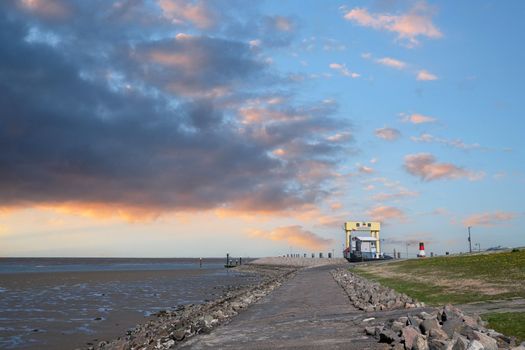 Panoramic image of ferry terminal Nordstrand, North Frisia, Germany