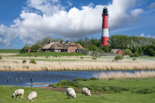 Panoramic image of Pellworm lighthouse against sky, North Frisia, Germany 