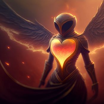 Angel girl in armor with a heart on her chest. High quality illustration