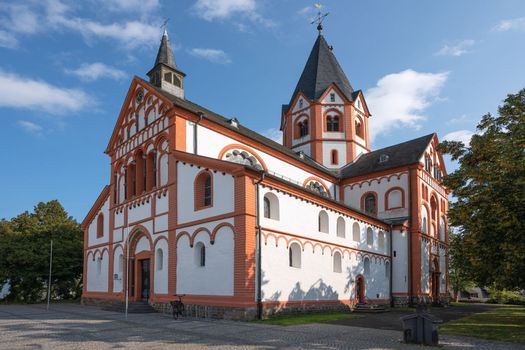 Panoramic image of Saint Peter church against blue sky, Sinzig, Germany