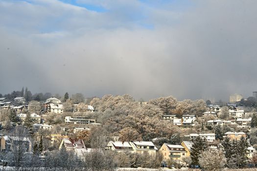 snow covered the city of Fulda. Pictured are Aschenberg Horas and Niesig part of the city of Fulda in Hesse Germany in winter in December 2022. High quality photo