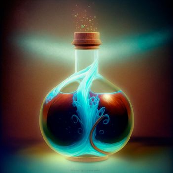 Abstract image of a phial with a magic potion. High quality illustration