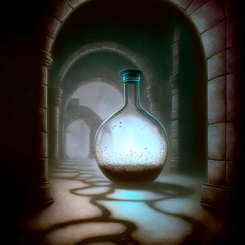Caricature image of a bottle with an unknown solution. High quality illustration