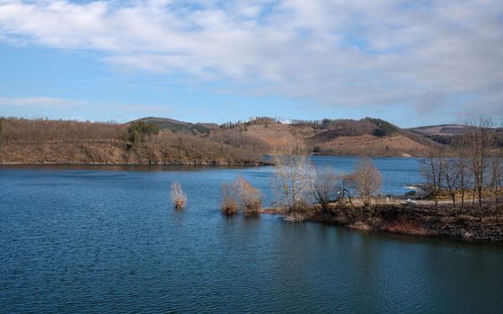 Panoramic landscape of Ronsdorfer reservoir at summertime, recreation and hiking area of Bergisches Land, Germany