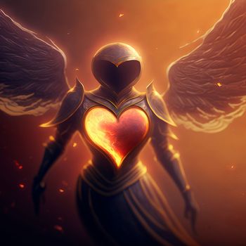 Angel girl in armor with a heart on her chest. High quality illustration