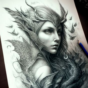 Illustration of a girl on a piece of paper in the style of fantasy. High quality illustration