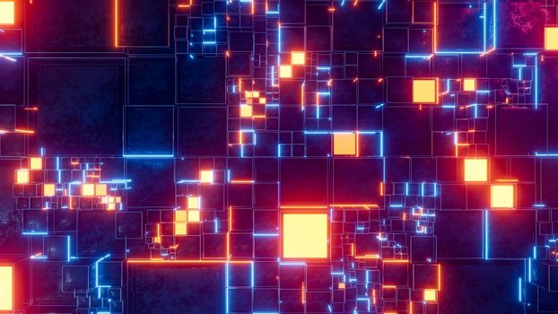 Colorful cubes and squares background. 3D rendering illustration.