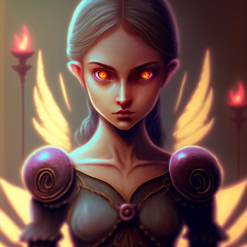 Mysterious angel girl with purple eyes. High quality photo