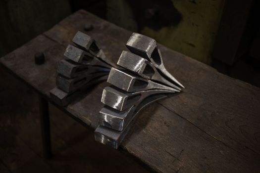 blacksmith tools and metal blanks in privet forge. High quality photo