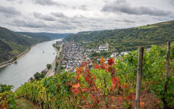 Panoramic image of Oberwesel close to the Rhine river, Rhine valley, Germany