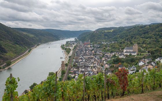 Panoramic image of Oberwesel close to the Rhine river, Rhine valley, Germany