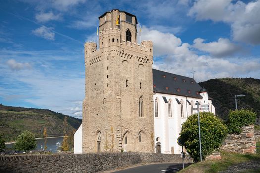 Parish church Saint Martin of Oberwesel against blue sky, Rhine Valley, Germany