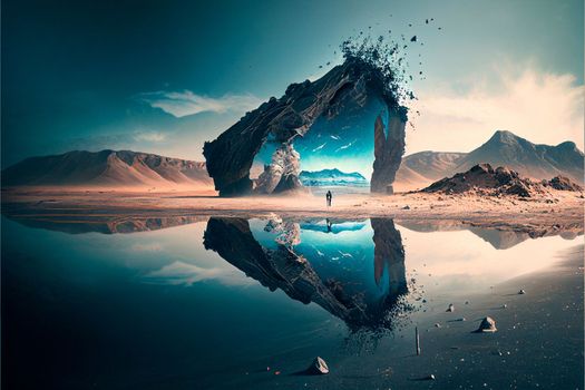 portal to another world on the river bank. High quality illustration