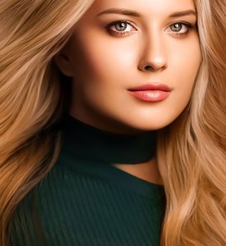 Hairstyle, beauty and hair care, beautiful woman with long healthy hair, blonde model wearing natural makeup, glamour portrait for hair salon and haircare brand