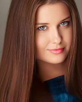 Beauty and femininity, beautiful woman with long hairstyle, natural portrait closeup