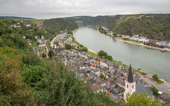 Panoramic image of Sankt Goar close to the Rhine river, Rhine valley, Germany