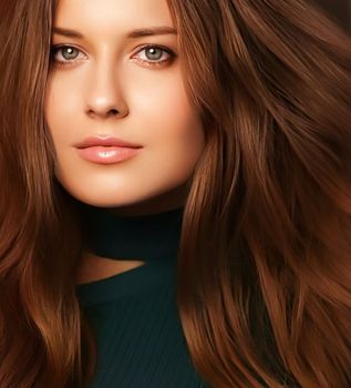 Hairstyle, beauty and hair care, beautiful woman with long healthy hair, brunette model wearing natural makeup, glamour portrait for hair salon and haircare brand
