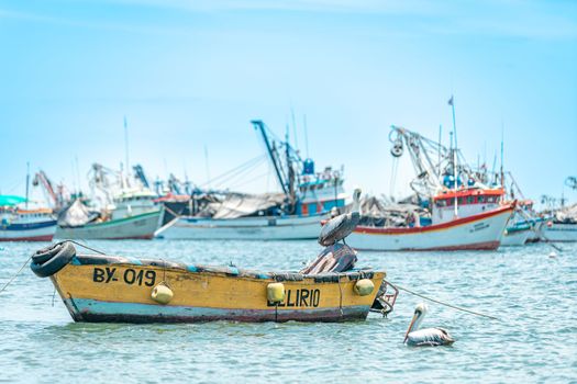 Peru - September 21, 2022: fishing boats in the ocean.