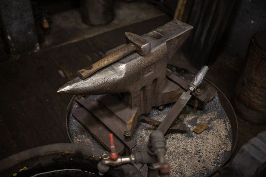 blacksmith tools and metal blanks in privet forge. High quality photo