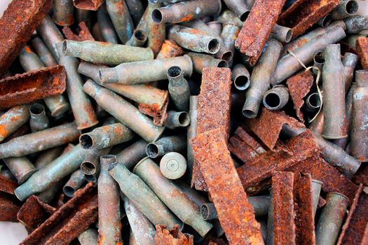 Empty carbine or rifle cases and clips. Memory of World War 2...