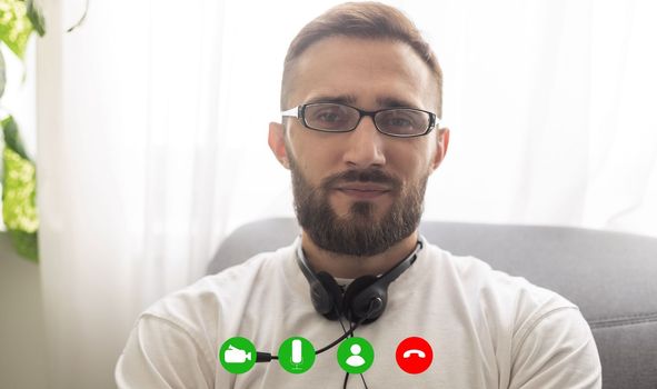 Ask general practitioner online, video call consultation, patient and doctor talk concept. Head shot of mature male therapist share information provide support, laptop screen view, videoconference app