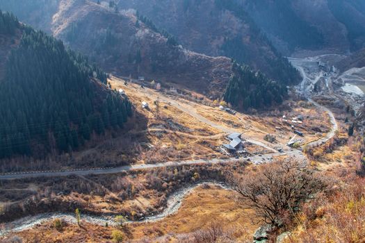 Top view of the big Almaty gorge and the bear gorge from the visit center ayusai.