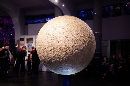 MOSCOW - November 29, 2022. A mock-up of the Moon, the Earth's satellite. The Moscow Planetarium is one of the largest in the world and the oldest planetarium in Russia. 
