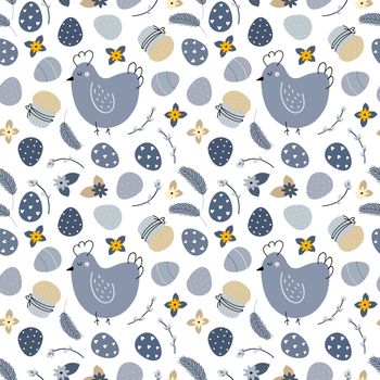 design of pattern of Easter symbols in blue color on white isolated background