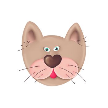 illustration of head of cute cartoon cat with beige fur isolated on white background