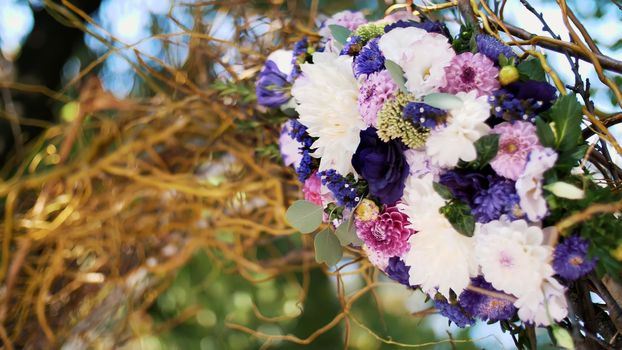 wedding decoration, decoration of the wedding ceremony, wedding decorations made from real flowers. wedding flower arrangements. High quality photo