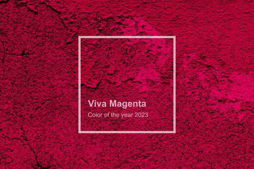 Viva Magenta toned colour grunge decorative navy dark wall background. Art rough stylized texture banner trendy color 2023. Grunge Viva Magenta color texture