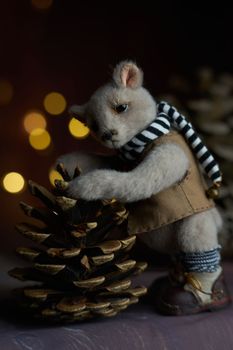 a photo of a handmade collectible teddy bear, suitable for printing in a calendar card or for inserting into a frame for delivering aesthetic pleasure in your free time. High quality photo