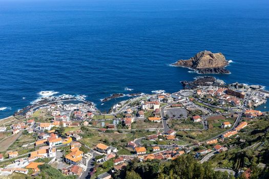 Madeira island sightseeing point view on town and rocks. High quality photo