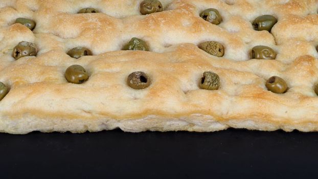 mediterranean flat bread organic wholewheat focaccia with whole green olives