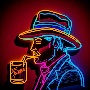 A drinking man on a neon sign. High quality illustration