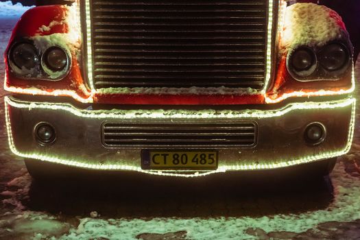 Viborg, Denmark, December 2021: The famous Christmas Coca Cola truck.