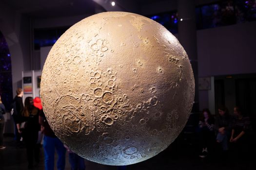 MOSCOW - November 29, 2022. A mock-up of the Moon, the Earth's satellite. The Moscow Planetarium is one of the largest in the world and the oldest planetarium in Russia. 