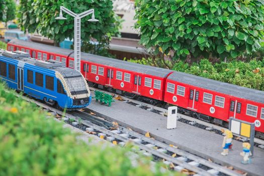 Billund, Denmark, July 2018: Toy train at the miniature railway station