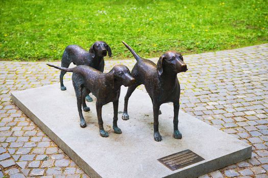 Vilnius, Lithuania - Monument to hunting dogs Lithuanian Shepherd Dog.