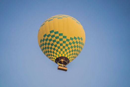 Beautiful hot air balloons over blue sky.