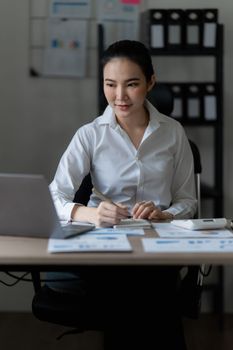 Business Documents, Auditor businesswoman searching document legal prepare paperwork and report for analysis TAX time, accountant Documents data contract partner deal in workplace.