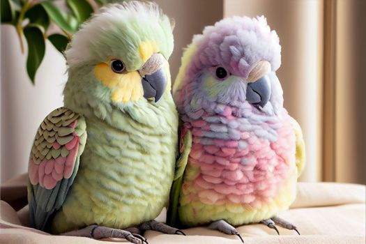 Cute colorful parrots on a background in 6k