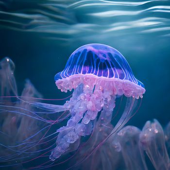 Beautiful jellyfish in the underwater world with inner glow in 6k