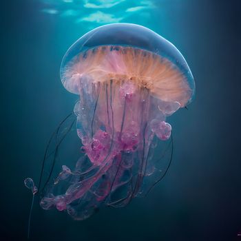 Beautiful jellyfish in the underwater world with inner glow in 6k