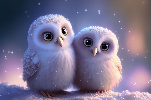 Two cute owlets couple sitting next to each other in 6k