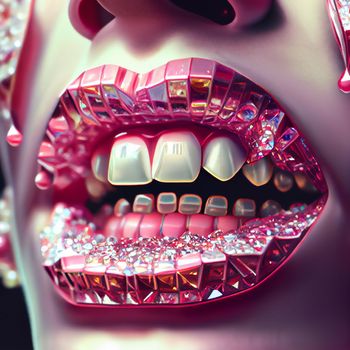 red lips in rhinestones close-up in 6k